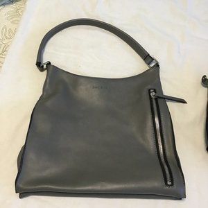 STEF & Co Gray Leather Shoulder Bag With Removable Pouch